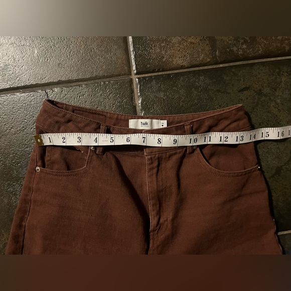 Twik by Simons Organic Cotton Wide‑Leg Brown Pants Y2K style Folk Fit Size 26 - Picture 7 of 9